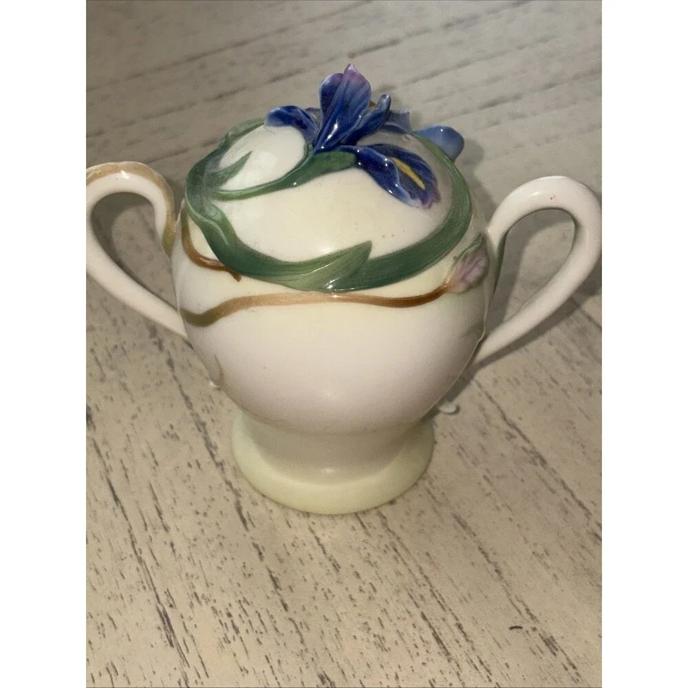 Franz Porcelain Hummingbird Sugar Jar Bowl & CREAMER Floral Design Beautiful!